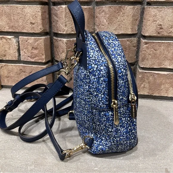 Michael Kors Abbey Blue White Mini Daisy Floral Small Backpack Purse - Picture 3 of 5